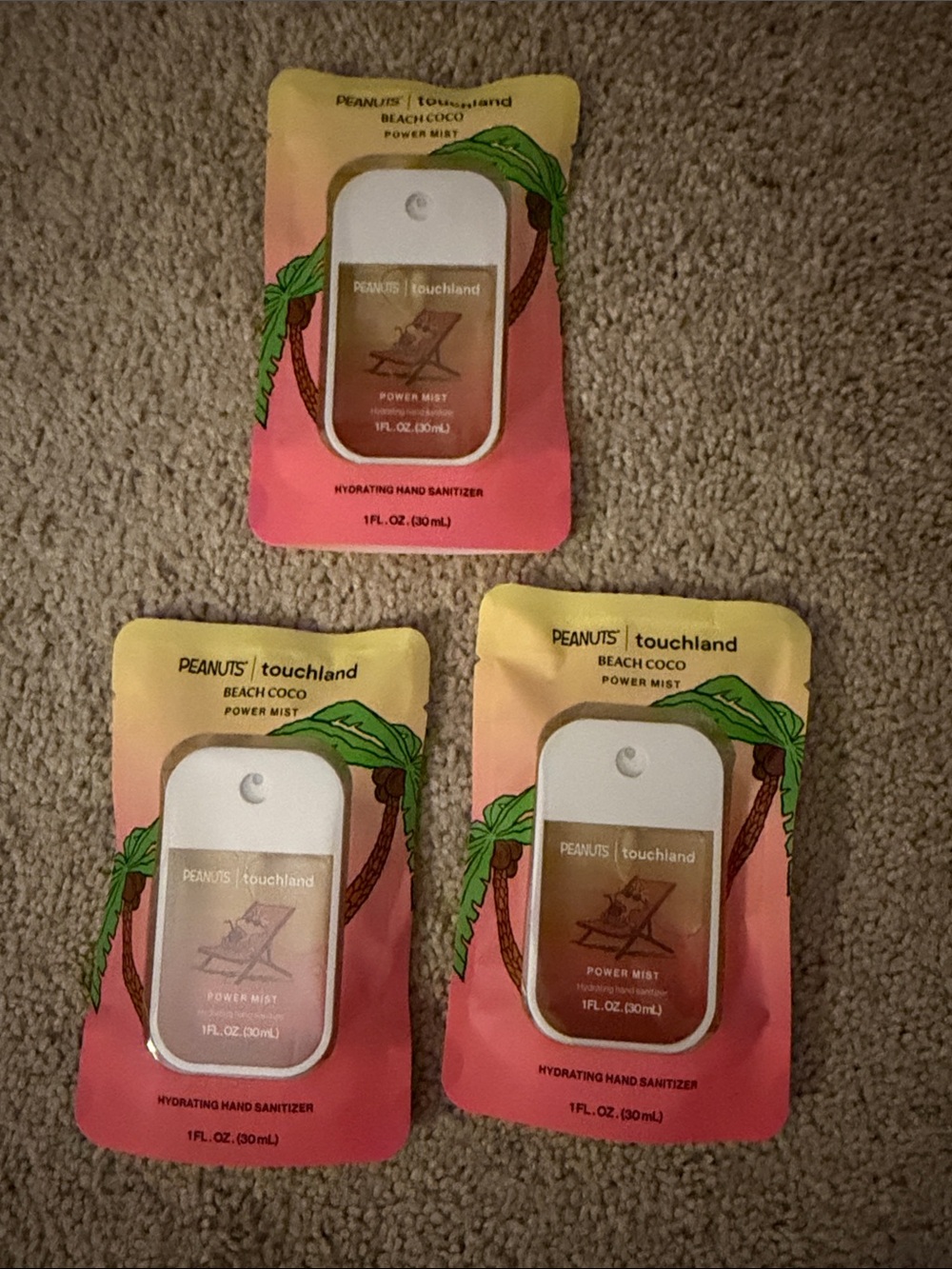 3 Peanuts Snoopy Touchland Beach Coco Pink Hydrating Hand Sanitizer others too